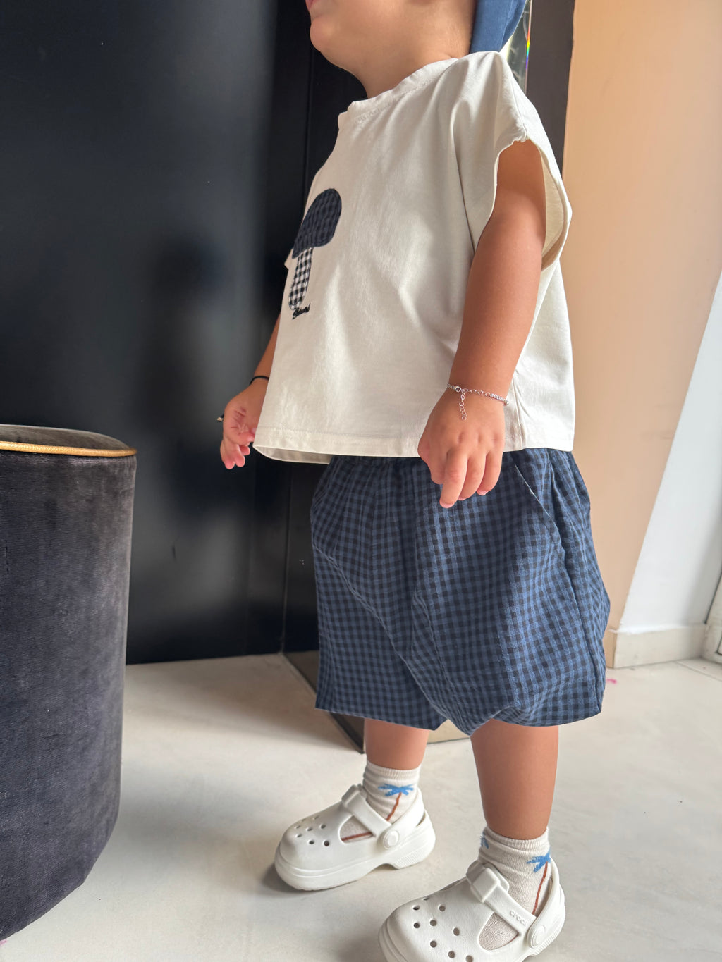 Pantalone balloon quadri blu