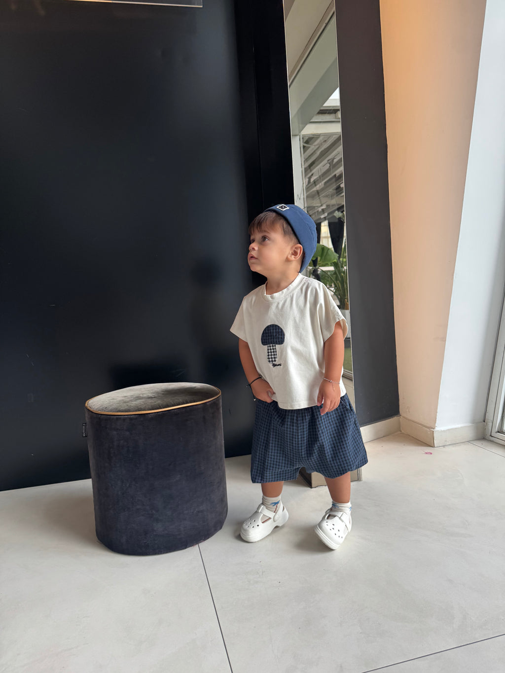 Pantalone balloon quadri blu
