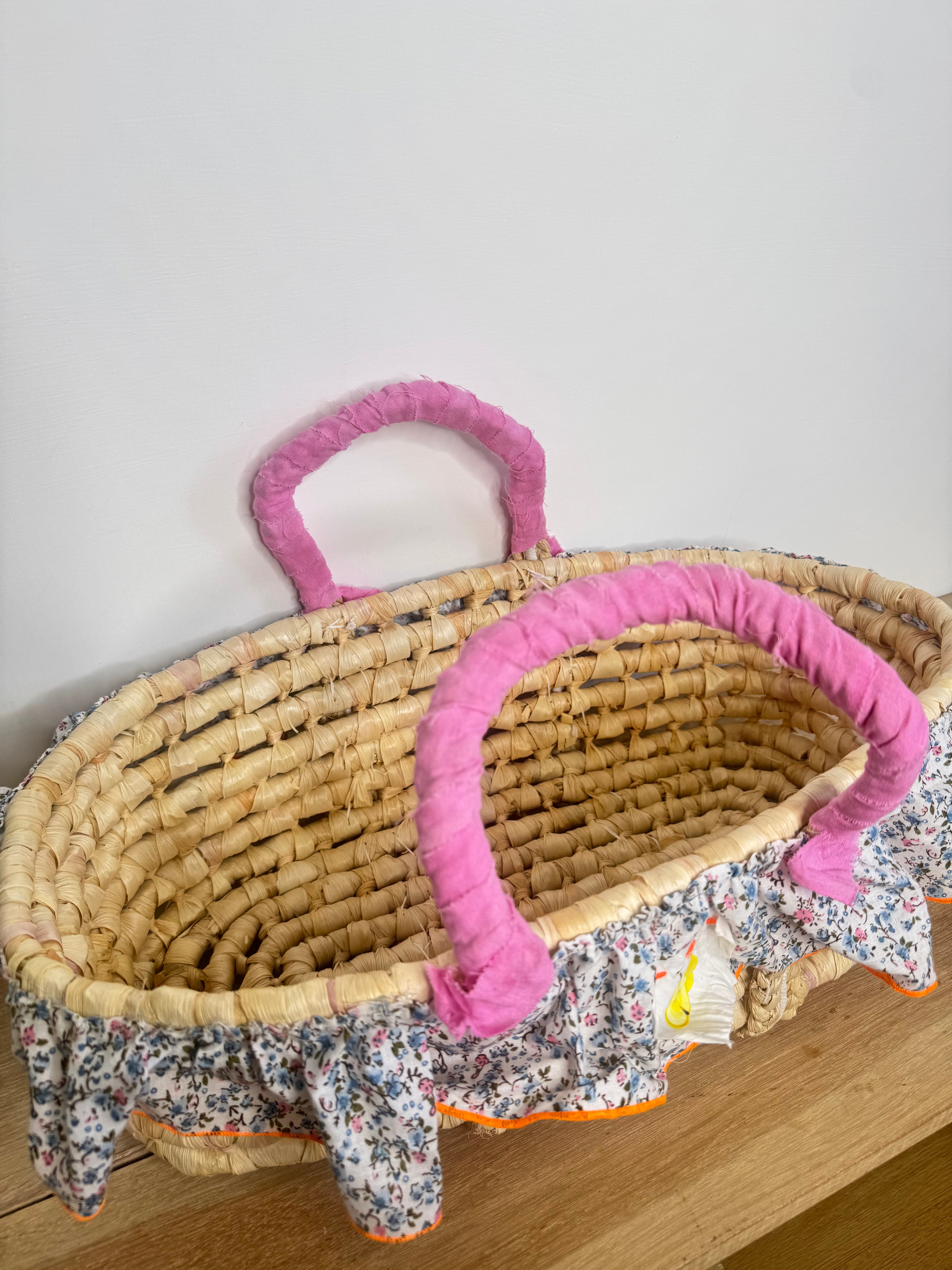 Cesta Paglia Floral Ruffle Pink